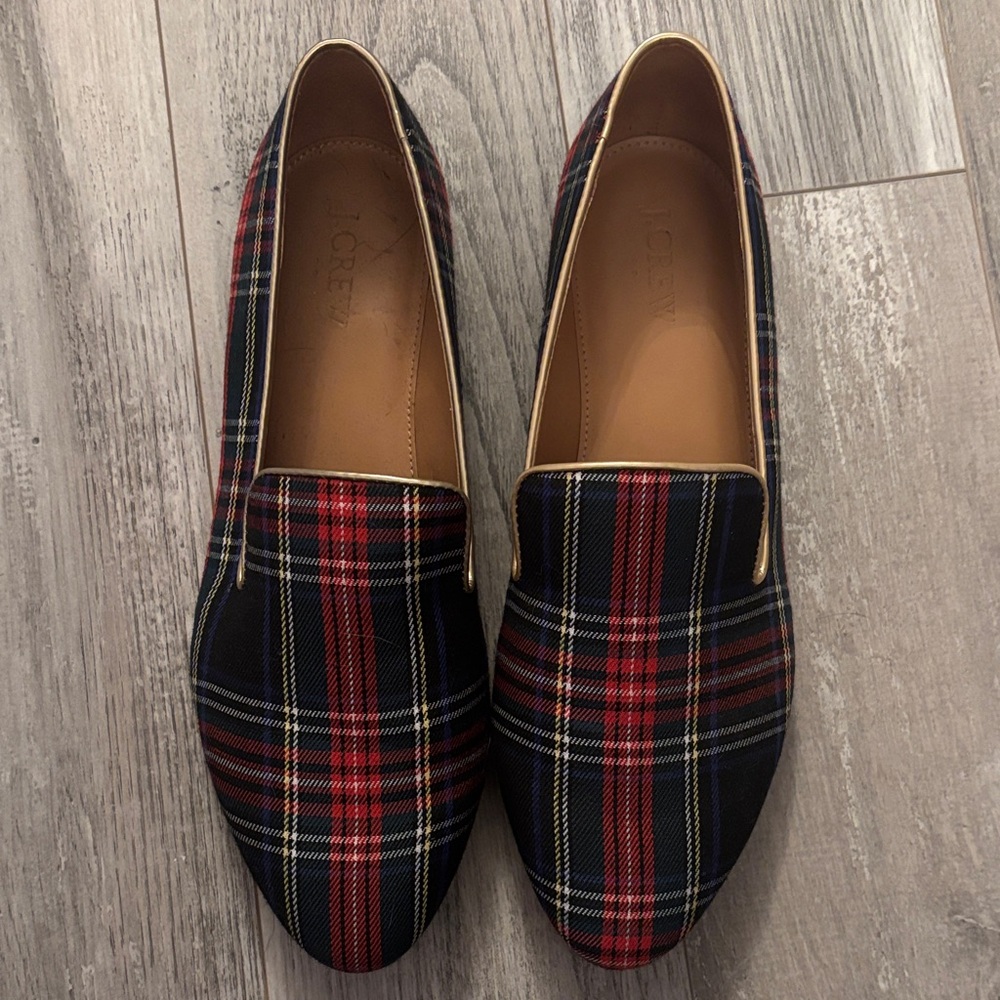 J. Crew Factory Plaid Loafers - Red and Black